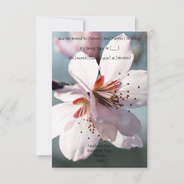 Blooming cherry flower wedding invitation (Front)