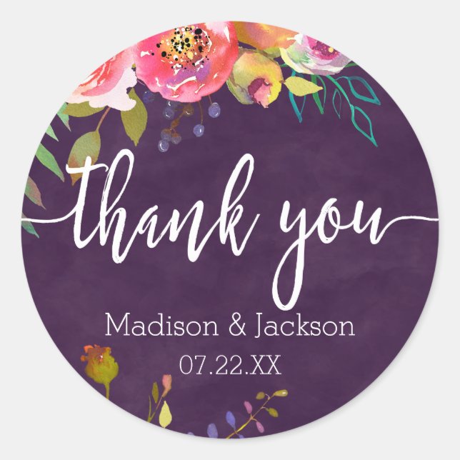 Blooming Chic Colour Editable Wedding Favour Classic Round Sticker (Front)