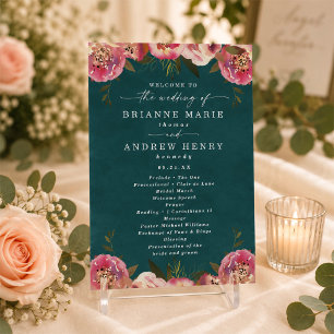 Blooming Chic Deep Teal Green Wedding Ceremony Programme