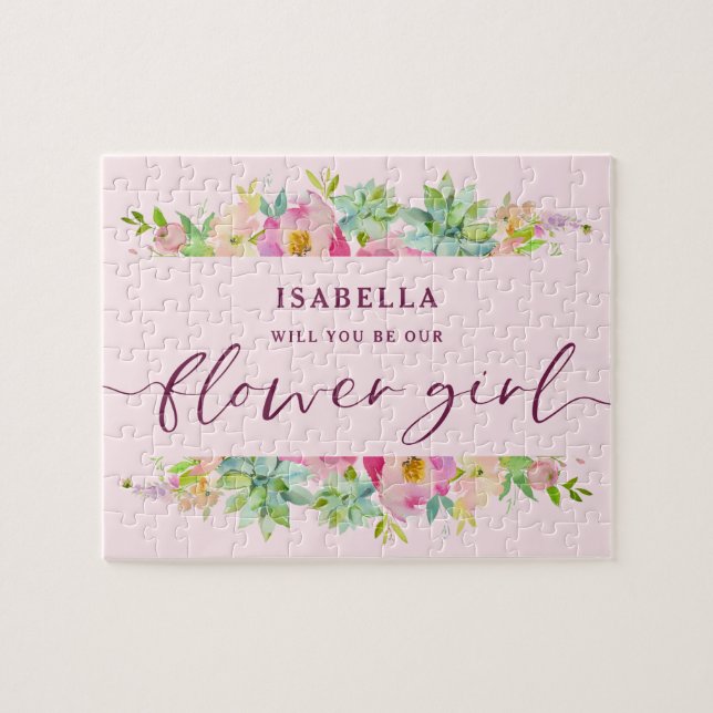 Blooming Chic Floral Be Our Flower Girl Proposal Jigsaw Puzzle (Horizontal)