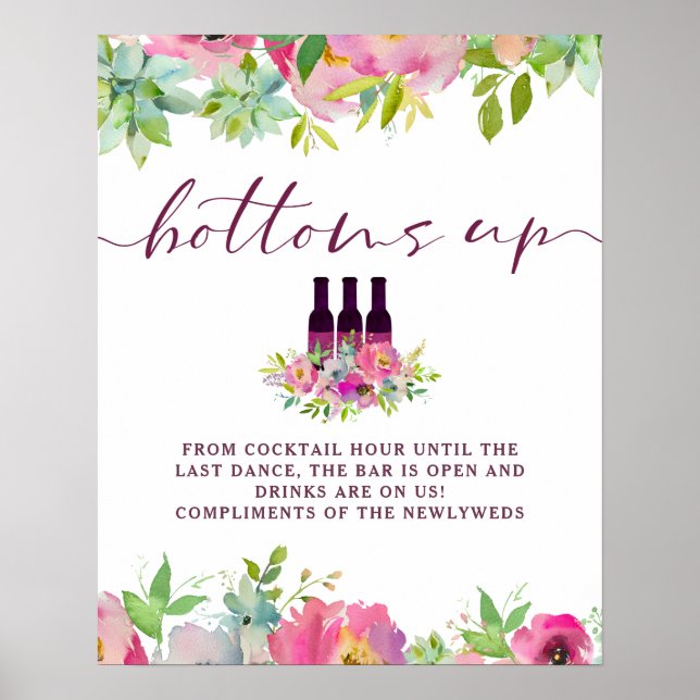 Blooming Chic Floral Wedding Open Bar Table Sign (Front)