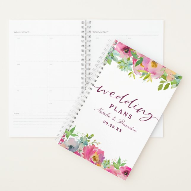 Blooming Chic Mint & Blush Floral Wedding Plans Planner (Display)