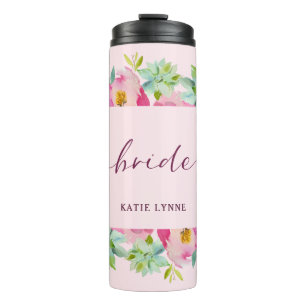 Blooming Chic Mint & Blush Personalised Bride Thermal Tumbler