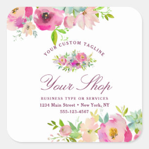 Blooming Chic Mint & Blush Pink Floral Business Square Sticker