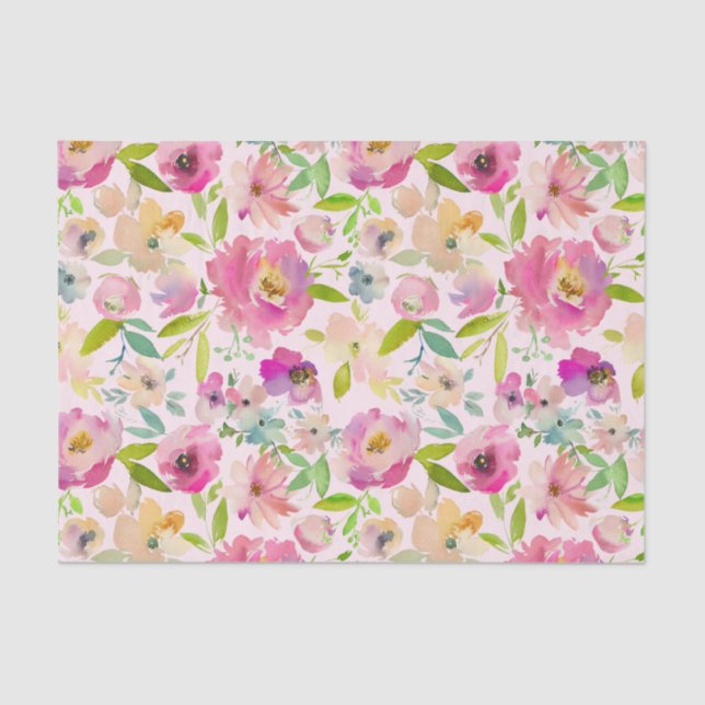 Blooming Chic Mint & Blush Pink Watercolor Wedding Tissue Paper (Front)
