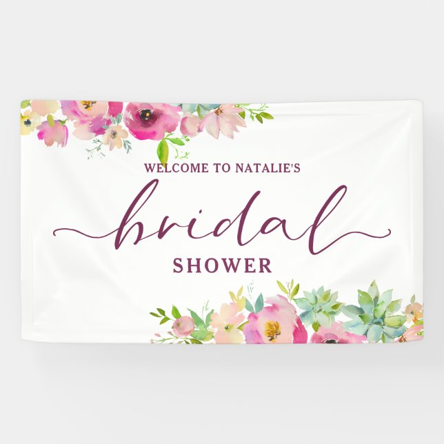 Blooming Chic Pink Floral Bridal Shower Welcome Banner (Horizontal)