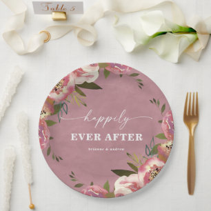 Blooming Chic Rose Pink Floral Wedding Reception Paper Plate