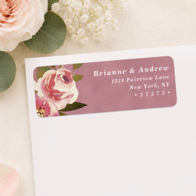 Blooming Chic Rose Pink Wedding Return Address (Elegant wild rose pink return address labels)