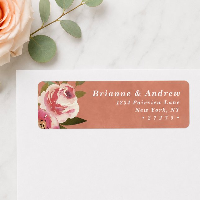 Blooming Chic Rustic Peach Wedding Return Address (Rustic peach and pink floral return address labels)