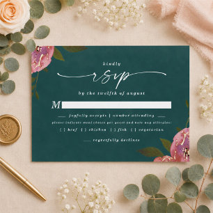 Blooming Chic Teal Green Meal Choice RSVP Card