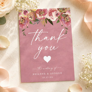 Blooming Chic Wild Rose Pink Wedding Photo  Thank You Card