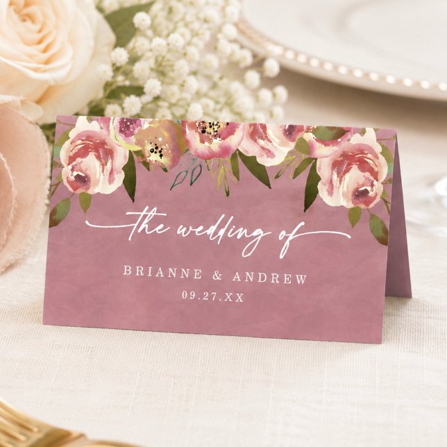 Blooming Chic Wild Rose Pink Wedding Place Card (Elegant wild rose pink floral reception table reserved place cards)