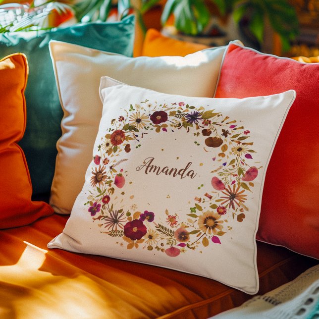 Blooming Circle | Pressed Flower Art by S. Frigui Cushion (Creator Uploaded)