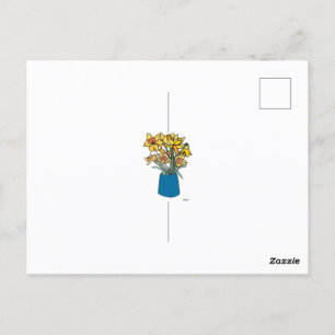 Blooming continuous line flowers in vase postcard