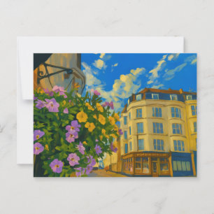 Blooming Corner – Vibrant European Street  Postcard