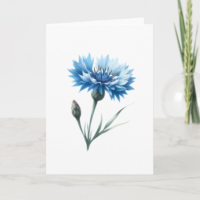 Blooming Cornflower with Closed Bud Greeting Card (Front)