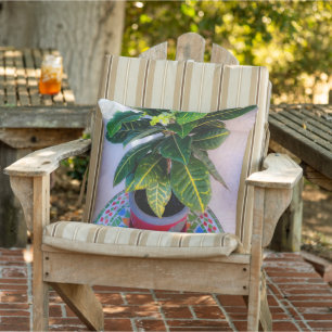 Blooming Croton on Mosaic Table Throw Pillow