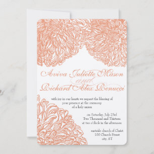 Blooming Dahlia Peach Coral Wedding Invitation