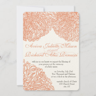 Blooming Dahlia Peach Coral Wedding Invitation