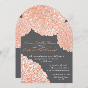 Blooming Dahlia Peach Coral Wedding Invitation