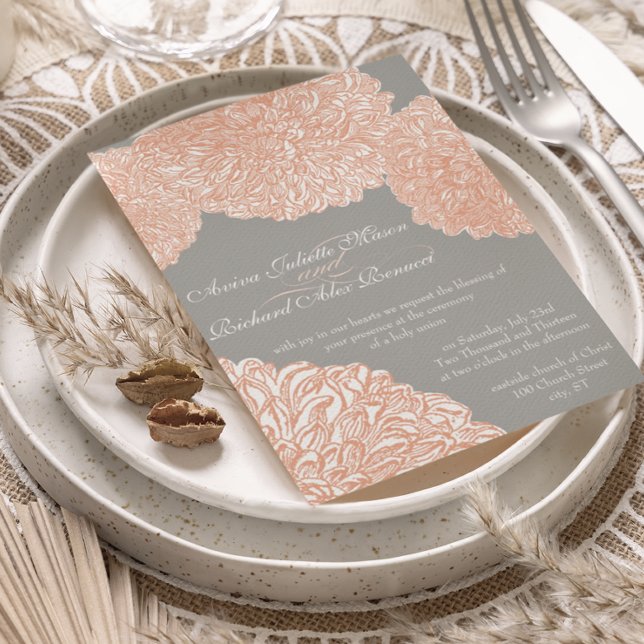 Blooming Dahlia Peach Coral Wedding Invitation (Creator Uploaded)