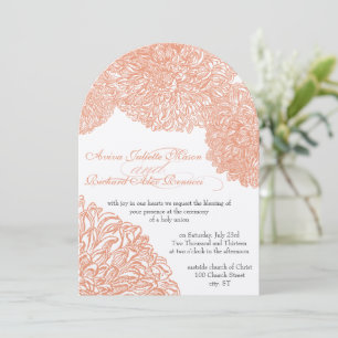 Blooming Dahlia Peach Coral Wedding Invitation