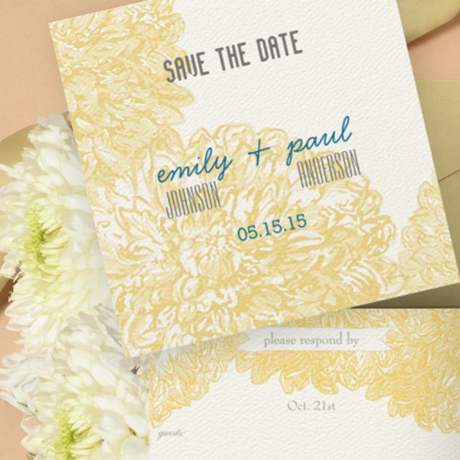 Blooming Dahlia Yellow Iris Wedding Save The Date (Creator Uploaded)