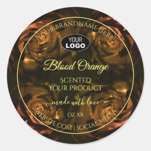 Blooming Dark Red Orange Roses Product Labels Logo