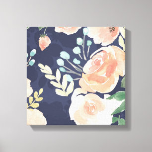Blooming Delight   Peach & Blue Roses & Poppies Canvas Print