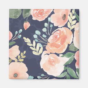 Blooming Delight Peach & Blue Roses & Poppies Magnet