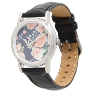 Blooming Delight   Peach & Blue Roses & Poppies Watch