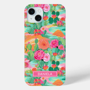 Blooming Desert Cacti Personalised iPhone 15 Mini Case