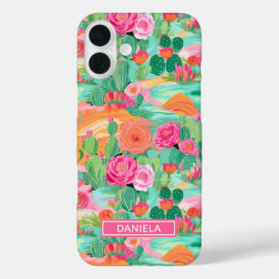 Blooming Desert Cacti Personalised iPhone 16 Plus Case