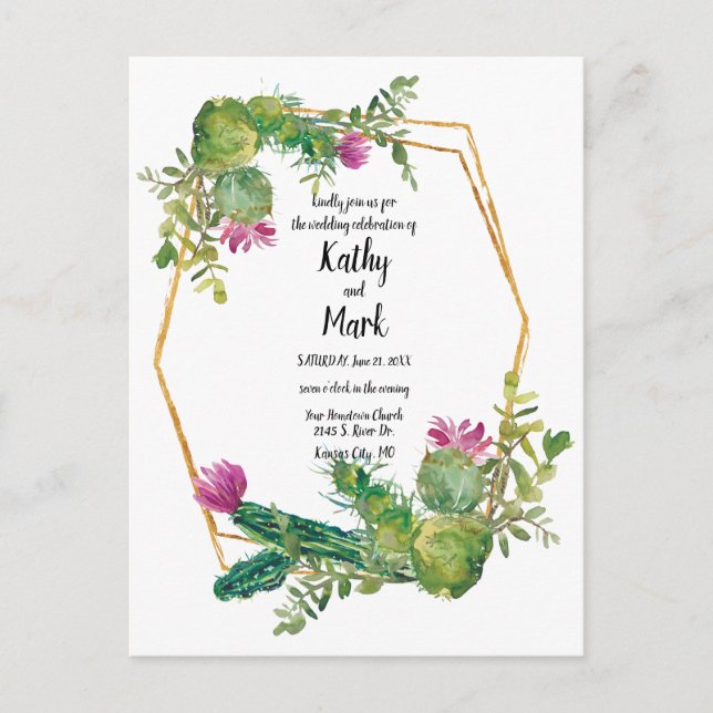 Blooming Desert Cactus Wedding Invite Postcard (Front)