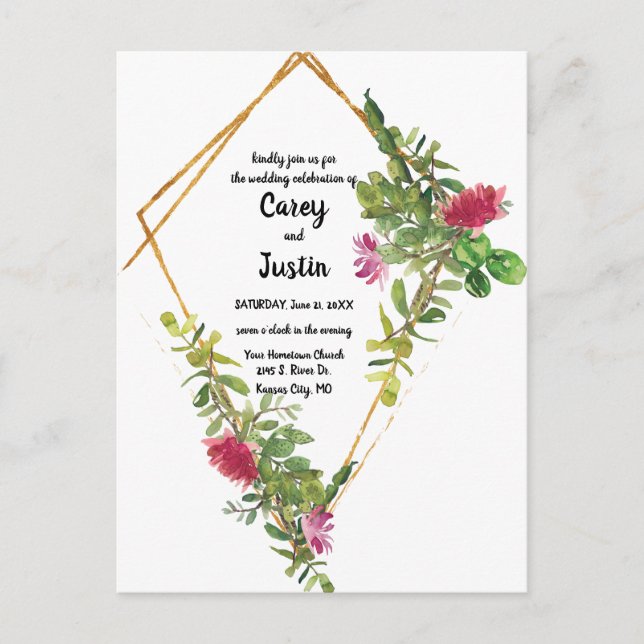 Blooming Desert Succulent Wedding Invite Postcard (Front)
