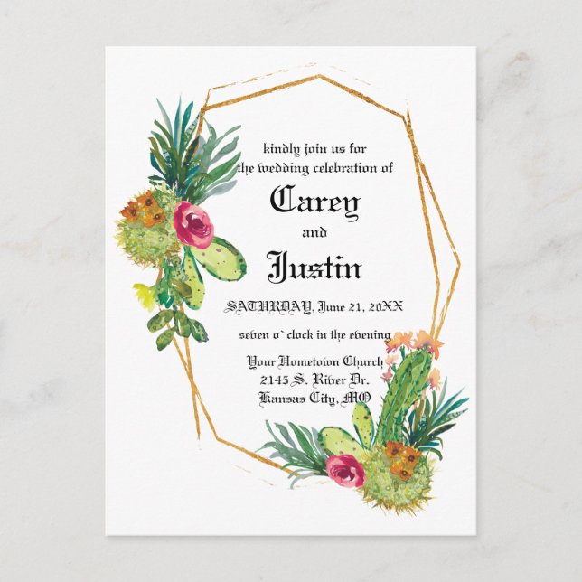 Blooming Desert Succulent Wedding Invite Postcard (Front)