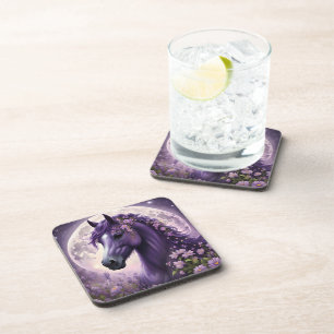 "Blooming Dreams: The Purple Floral Fantasy Horse" Coaster