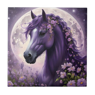 "Blooming Dreams: The Purple Floral Fantasy Horse" Tile