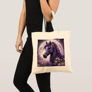 "Blooming Dreams: The Purple Floral Fantasy Horse" Tote Bag