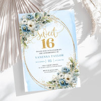 Blooming Dusty Blue Floral Sweet Sixteen Birthday