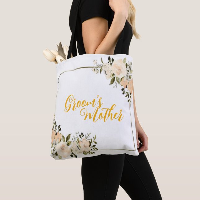 Blooming Elegance: Mother of the Groom Boho Floral Tote Bag (Close Up)