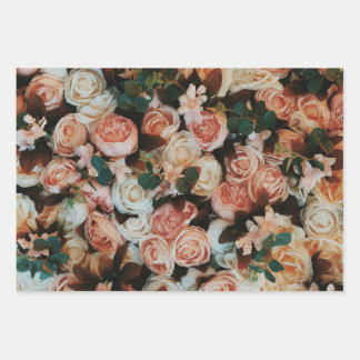 "Blooming Elegance: Set of 3 Rose Printed Wrapping Paper Sheet