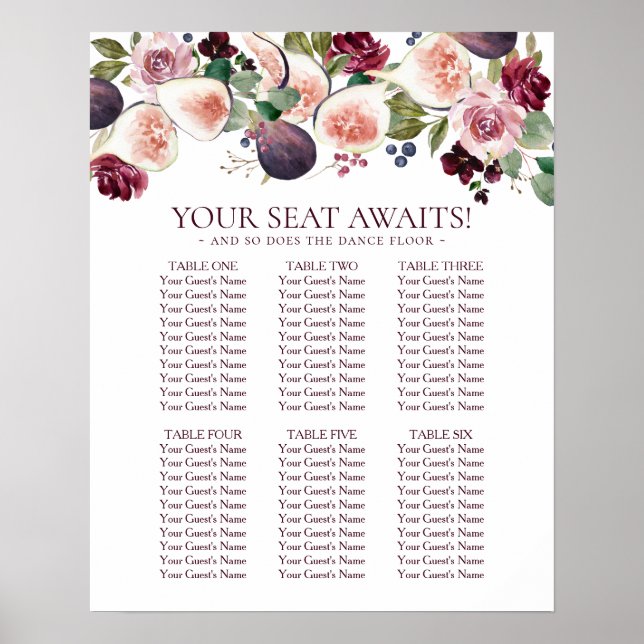 Blooming Figs | Moody Rustic Fruit Seating Chart (Front)