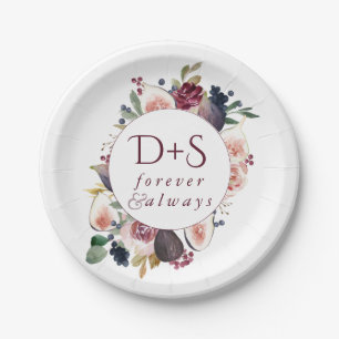 Blooming Figs   Moody Rustic Monogram Wreath Paper Plate