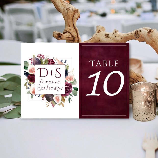 Blooming Figs | Moody Rustic Monogram Wreath Table Number (Creator Uploaded)