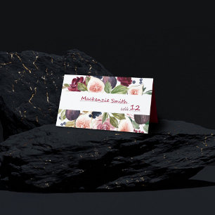 Blooming Figs   Moody Watercolor Floral Reception Place Card