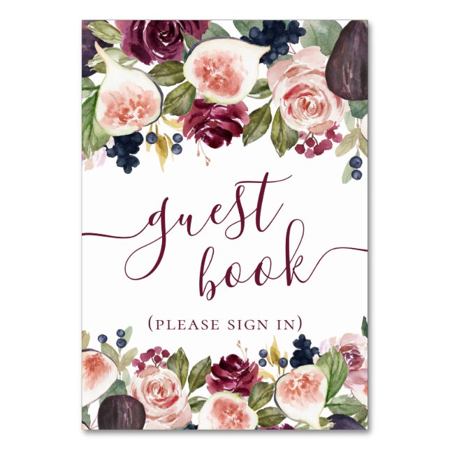 Blooming Figs | Rustic Elegant Watercolor Floral Table Number (Front)