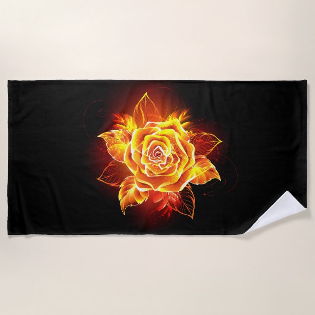 Blooming Fire Rose Beach Towel (Front)