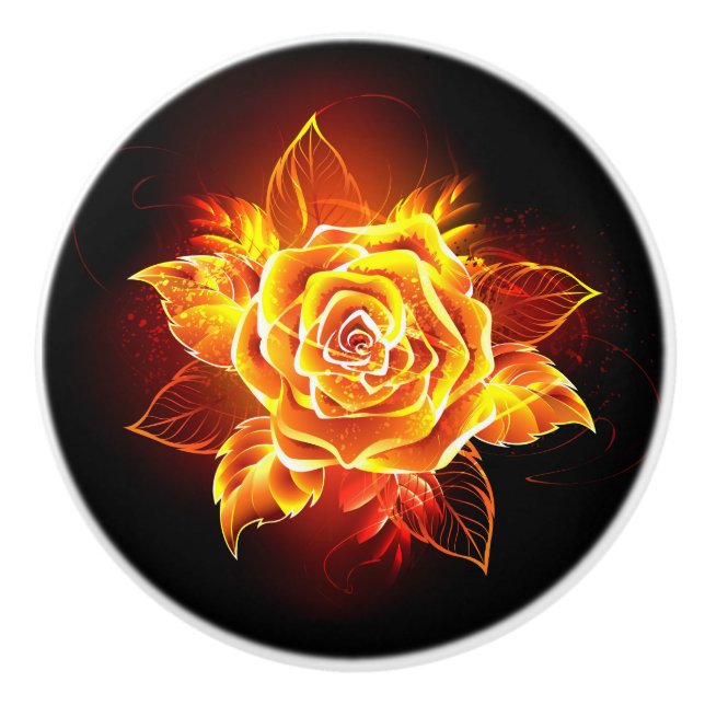Blooming Fire Rose Ceramic Knob (Front)