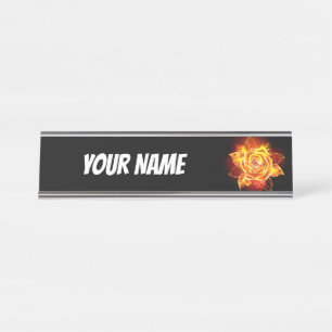 Blooming Fire Rose Desk Name Plate